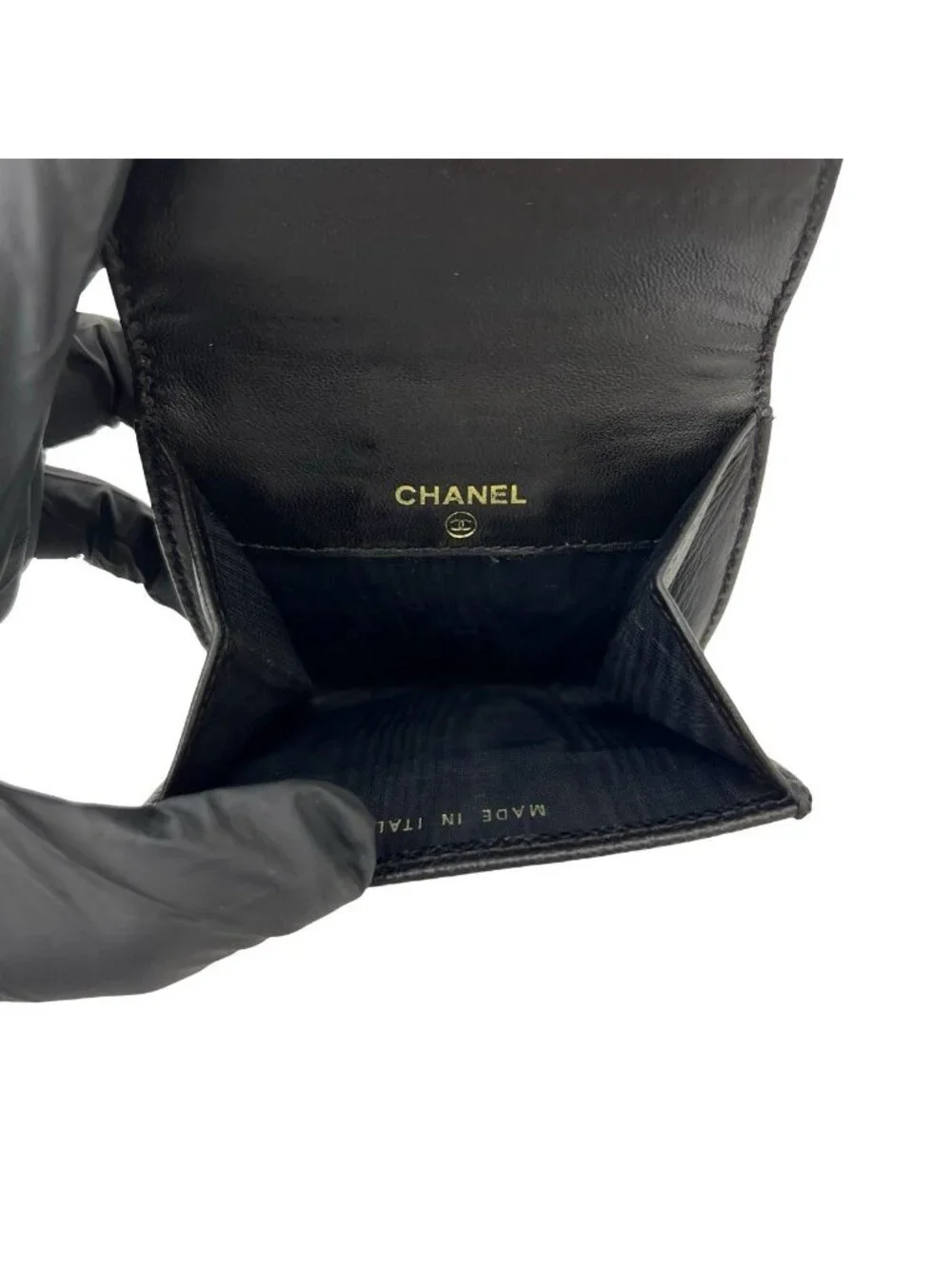 Chanel Vintage CC Logo Leather Coin Purse Mini Wallet Black